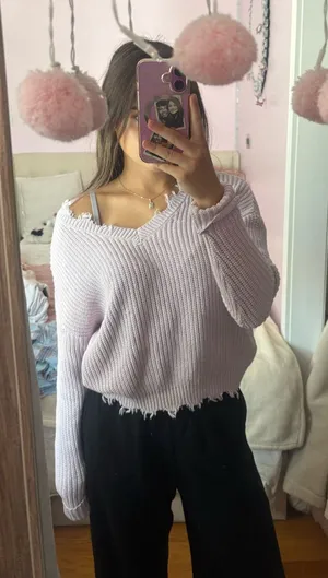 light purple off the shoulder knit sweater Size XS thumbnail 1