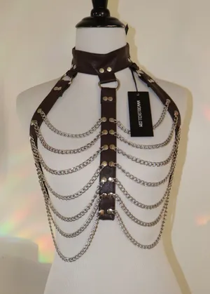 Dolls Kill Black Gothic Body Chain Harness brown and silver s/m thumbnail 1