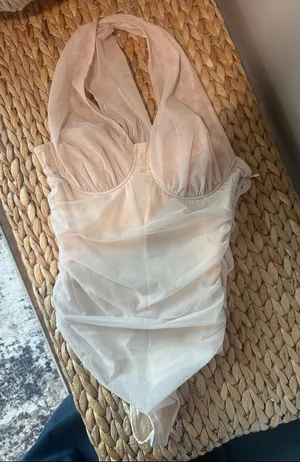 Le Lis Sheer Halter Bodysuit in Blush Nude thumbnail 1