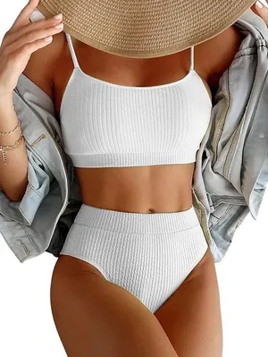 White Ribbed Bikini Set thumbnail 1