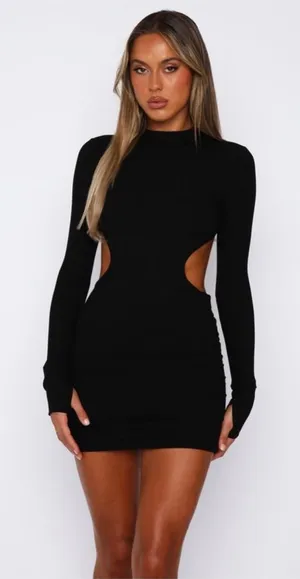 Whitefox Break The Rules Black Mini Dress Ling Sleeve Small thumbnail 1