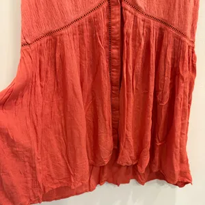 Anthropologie Nia Burnt Orange Ladder‎ Stitch Boho Button Down Tunic Top L NEW thumbnail 5
