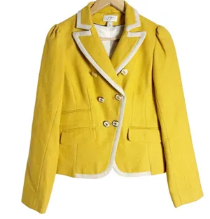 Ann Taylor LOFT Yellow Double Breasted Contrast Trim Wool Blazer Jacket Size 4 thumbnail 1