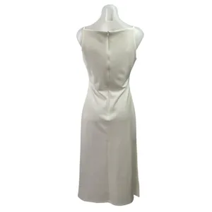 Tansshop White Sleeveless Boat Neck Ruched Tank Cami A Line Midi Dress Size L thumbnail 3