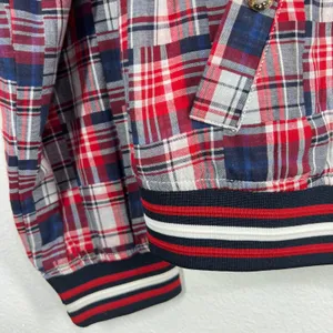 Tommy Hilfiger Patchwork Plaid Varsity Jacket Red White Blue‎ Cotton Blend Large thumbnail 7