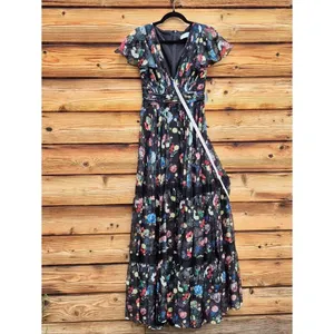 Mac Duggal Size 2 Black Floral Plunge V Neck Lace Maxi Long Formal Gown Dress thumbnail 6