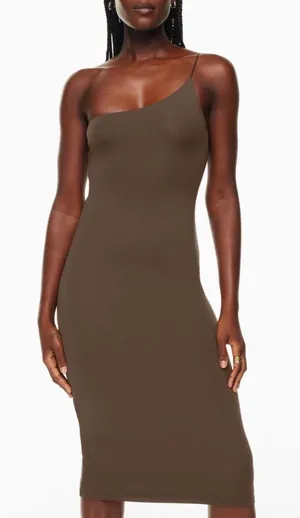 Babaton Contour Brown One Shoulder Midi Dress Size Small Bodycon Stretchy thumbnail 1