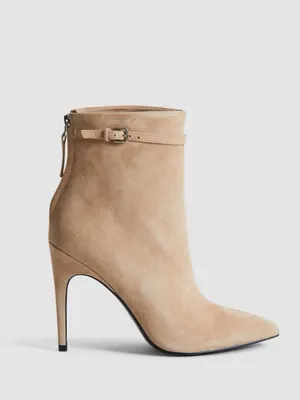 Reiss Ashton Pointed Toe Booties Stiletto Heel Suede Ankle Boots Tan thumbnail 2