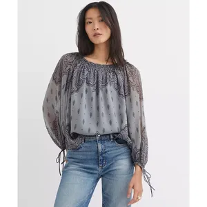 LOFT Paisley Off Shoulder Blouse NWT‎ XL Ruffle Neck Boho Romantic Top thumbnail 13