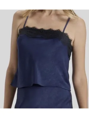 Brand New sexy top Women’s A New Day Navy Satin Camisole Black Lace Trim XXL NEW thumbnail 2
