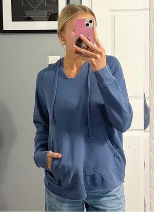 Aerie Blue Oversized V Neck Sweatshirt Hoodie thumbnail 1