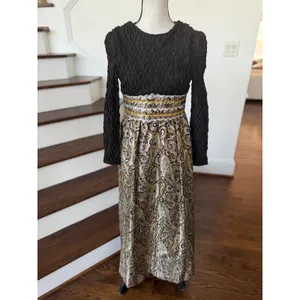 Vintage 70s Black & Metallic Gold Brocade Maxi Dress Matching Jacket Set thumbnail 2