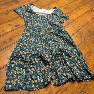 Jun & Ivy Teal‎ Blue Ditsy Floral Tiered Babydoll Mini Dress Womens Small thumbnail 1