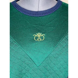 sweatshirt plaid chevron quilted green navy shoulder pads 1980s thumbnail 3