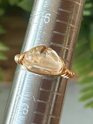 Handmade gold tone citrine wire wrapped crystal ring - size 7 thumbnail 3
