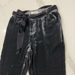 Anthropologie Elevenses Velvet Ribbon TieFront Trouser Pants Womens Size 2 Gray thumbnail 5