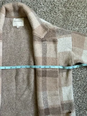 Thread & Supply Neutral Plaid Knit Cardigan Sweat Jacket Shacket Beige Taupe thumbnail 5
