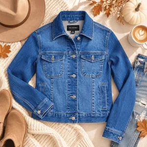 Free Assembly Womens Cropped Denim Jacket Medium Wash Blue Size M thumbnail 4