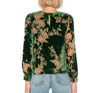 J.O.A. Velvet Top floral burn out long sleeve womens Green xsmall cocktail party thumbnail 4