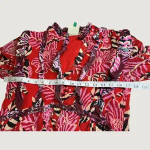 Farm Rio Red Tropical Tapestry Ruffle Tiered Mini Dress XS Floral Long Sleeve thumbnail 10