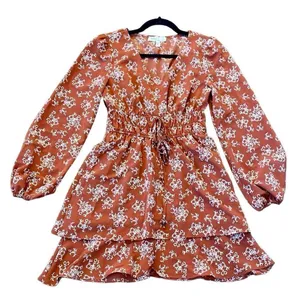 Bebop orange floral vneck ruffle skirt dress size small thumbnail 8