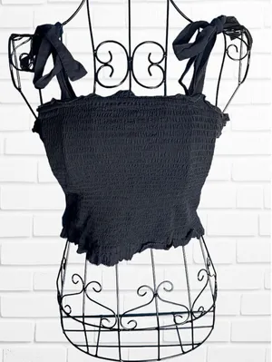 Abercrombie & Fitch Women's XS Smocked Crop Top Bow Tie Straps‎ Stretchy thumbnail 1