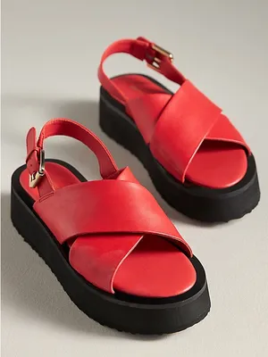 Maeve Anthropologie Red Leather Cross Strap Platform Sandals Size 6.5 $140 thumbnail 2