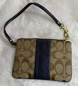 COACH Blue Brown Signature Canvas Wristlet thumbnail 1
