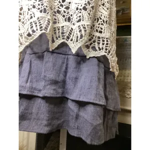 Entro Women Blue Tiered Ruffle Crochet Lace Halter Top T4462 Large thumbnail 3