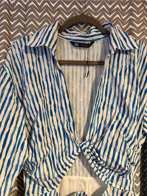 NWOT Zara | Striped Linen Blend Mini Dress with Cut Out Detail, M thumbnail 3