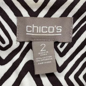 Chicos Blazer Jacket‎ Womens 2 Large Cotton Blend brown cream geometric thumbnail 3