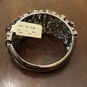 Glamorous Black and Silver Cuff Bracelet with Sparkling Stones thumbnail 2