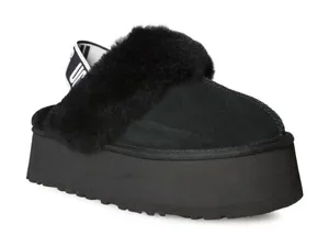 Ugg Funkette Black Suede Sheepskin Strap Platform Women'S Slippers Size 10 thumbnail 1