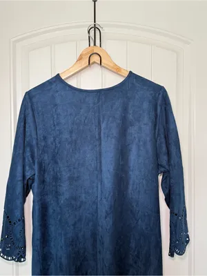 Kate & Mallory 1X Blue Faux Suede Scallop Trim Dress Coastal Cowgirl Indie Folk thumbnail 4