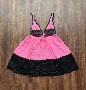 NWT Victorias Secret Pink and Black Sheer Lace Babydoll Nightie Dress - Size S thumbnail 1