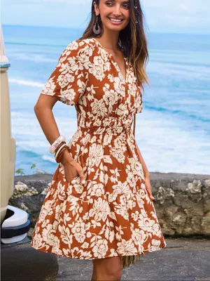 Cupshe • Mini Dress • Always & Forever • Floral Print • Orange • Small thumbnail 5