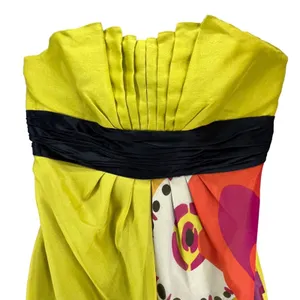 Kay Unger Y2K Dress 14 Chartreuse Yellow‎ Strapless Silk Floral Pleated Cocktail thumbnail 4