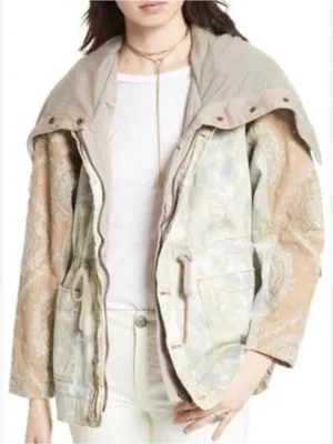 Free People Womens Layered Tie-Dye Parka Paisley Hooded Anorak Jacket Small thumbnail 1