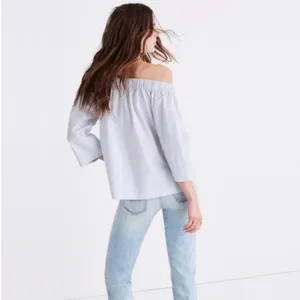 Madewell Clean Off-the-Shoulder Swing Top Shirt in Blue &‎ White Stripe Size XXS thumbnail 5