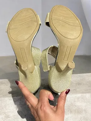 FIONI Clothing Glitter Gold Ankle-Strap Heels thumbnail 3