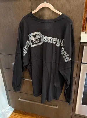 Walt Disney World Spirit Jersey Black Silver Size‎ L Sequin Logo Mickey Mouse thumbnail 1