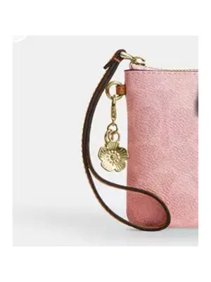 NEW Coach Corner Zip Wristlet In Powder Pink Signature Canvas With Charms NWT thumbnail 3