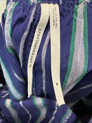 ANTHROPOLOGIE Wren Boxer Pants with Green and Navy and Gray Stripes Medium thumbnail 4