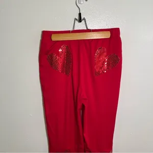 Women's Pull On Pant Red Sequin Hearts Slit Hem Back Stretch Mid thumbnail 7