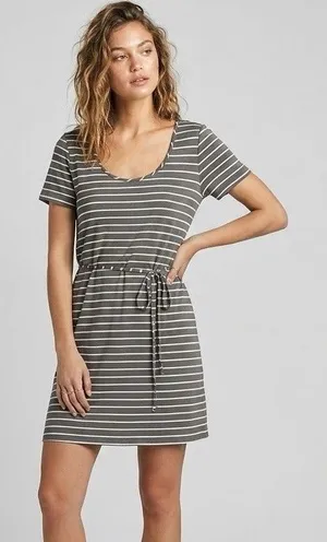Calvin Klein Dress Sz 12 Striped Short Sleeve Green Olive Knee Length Minimalist thumbnail 1