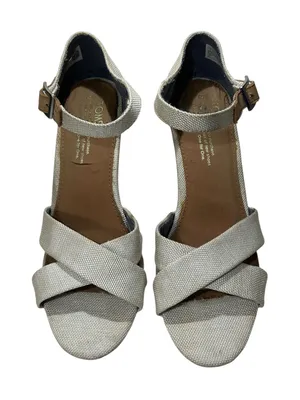 TOMS‎ Cream Ankle Strap Woven Cork Wedge Sandals Size 8 1000251216 thumbnail 1