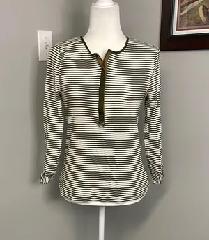 Lauren Ralph Lauren Brown Striped Henley womens Size Large Cotton Equestrian thumbnail 1