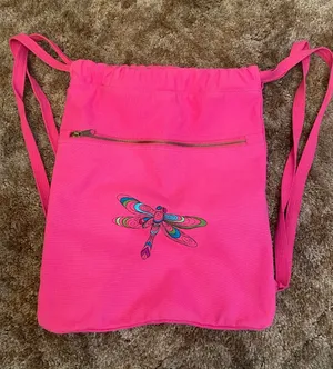 Y2K Comfort Colors Hot Pink Canvas Dragonfly Drawstring Backpack Bag Festival thumbnail 1