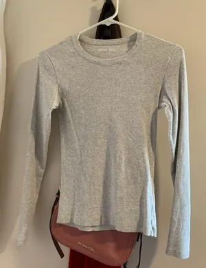 Daily Long Sleeve Heather Grey Ribbed Top thumbnail 1