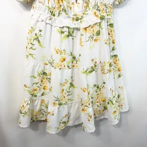 Altar'd State XS Milkmaid Dress Floral Puff Sleeve Tiered White Cottagecore 1308 thumbnail 4